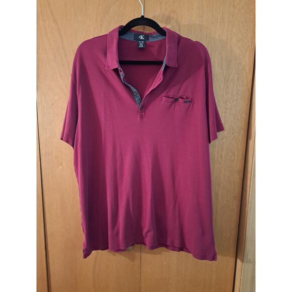 Men's CK Calvin Klein Maroon XL Polo Short-Sleeve Shirt - Picture 1 of 6